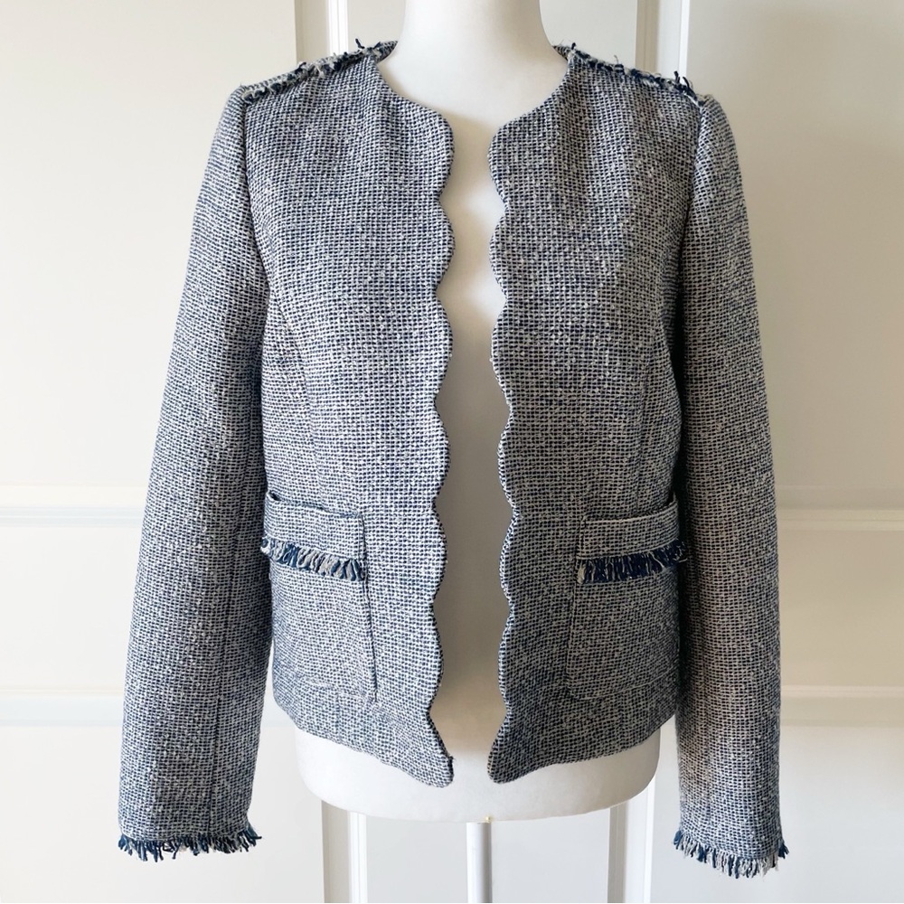 Banana Republic Tweed Scalloped Collarless Open Front Blazer Jacket
